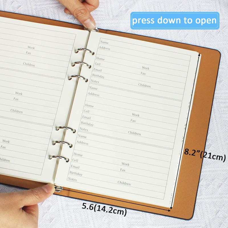 suituts Refillable Address Book with Alphabetical Tabs  600 Entry Spaces Large Print Contact Address/Phone Books  PU Leather Hardcover A5 6 Ring Address Book Binder for Senior Home Office - Image 4